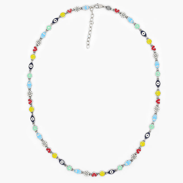 Holidays Sterling Silver Signature Necklace With Multi Enamelled Charms-Bracelet-Kompsós