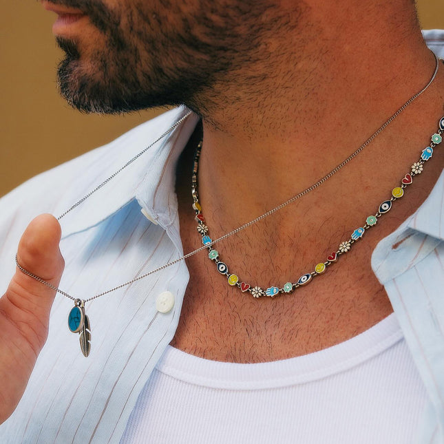 Holidays Sterling Silver Signature Necklace With Multi Enamelled Charms-Bracelet-Kompsós