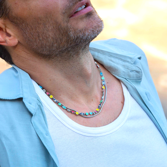 Holidays Sterling Silver Signature Necklace With Multi Enamelled Charms-Bracelet-Kompsós