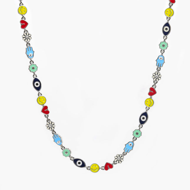Holidays Sterling Silver Signature Necklace With Multi Enamelled Charms-Bracelet-Kompsós
