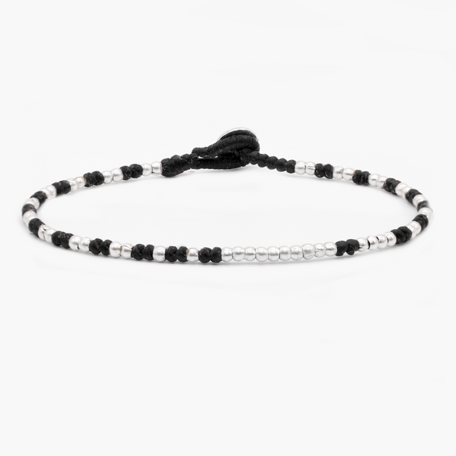Knot Silver Beads Bracelet (Black)-Kompsós