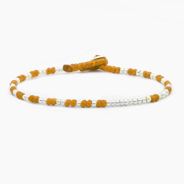 Knot Silver Beads Bracelet (Orange)-Kompsós