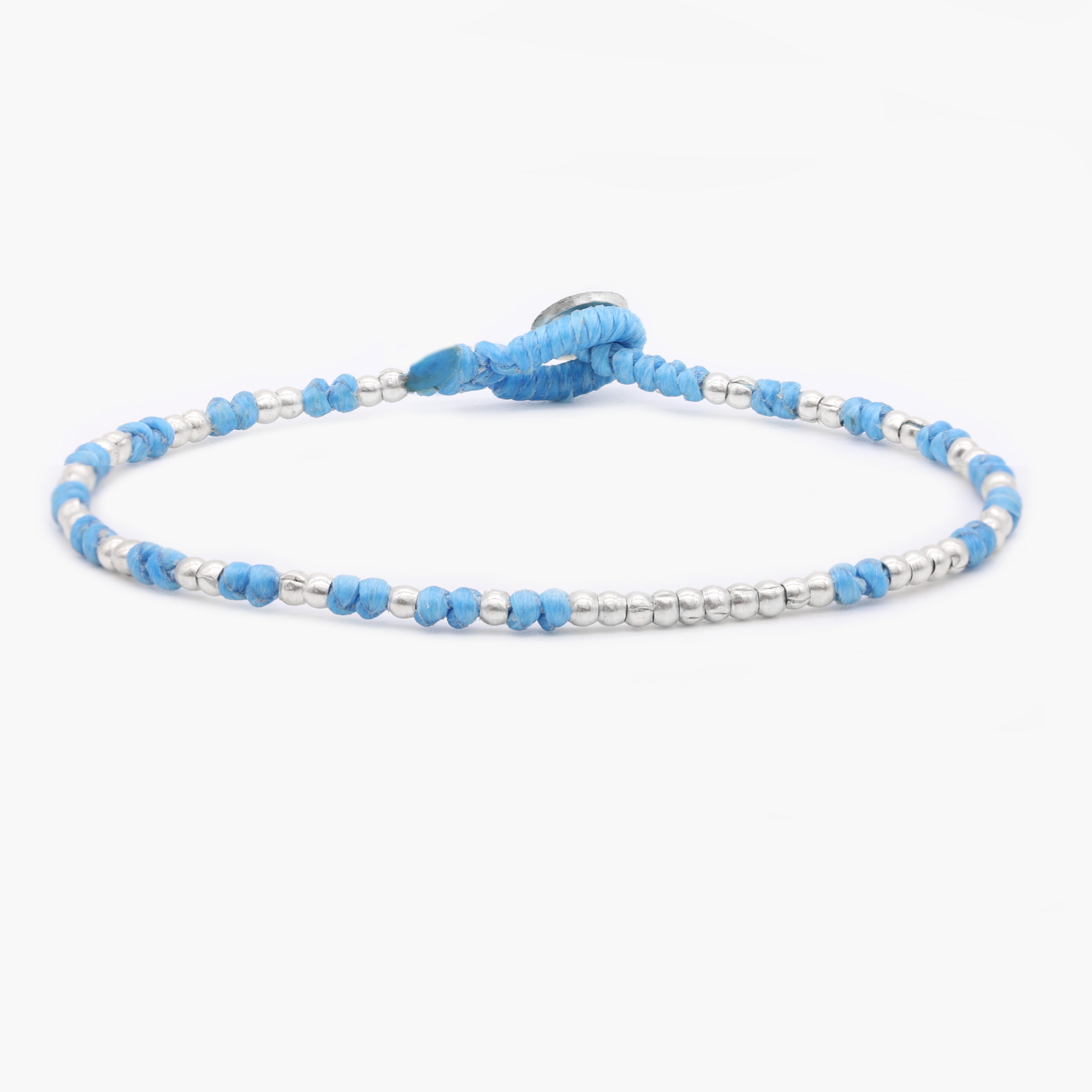 Knot Silver Beads Bracelet (Santorini Blue) - Kompsós