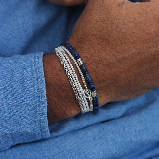 Lapis Lazuli And Sterling Silver Disc Beads Bracelet-Bracelet-Kompsós