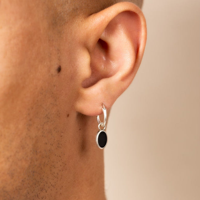Matt Onyx Charm Sterling Silver Earring-Earring-Kompsós