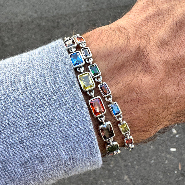 Maxi Sterling Silver Multi Gemstones Chain Bracelet-Bracelet-Kompsós