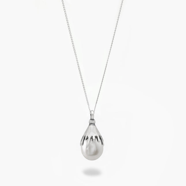 Melted Sterling Silver With Freshwater Pearl Necklace-Necklace-Kompsós
