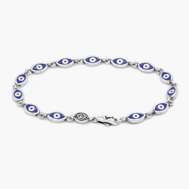 Multi Enamelled Evil Eye Sterling Silver Bracelet-Bracelet-Kompsós