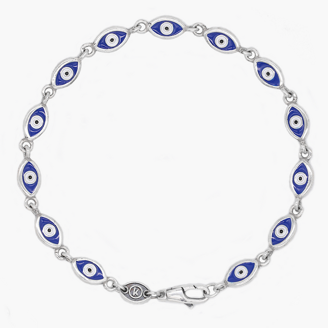 Multi Enamelled Evil Eye Sterling Silver Bracelet-Bracelet-Kompsós