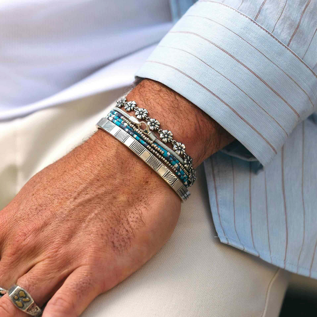 Multi Flowers Sterling Silver Chain Bracelet-Bracelet-Kompsós