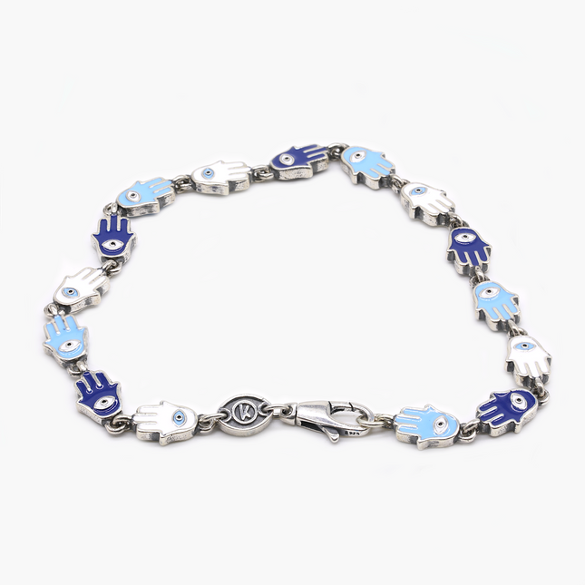Multi Hamsa Charms Sterling Silver Bracelet-Bracelet-Kompsós