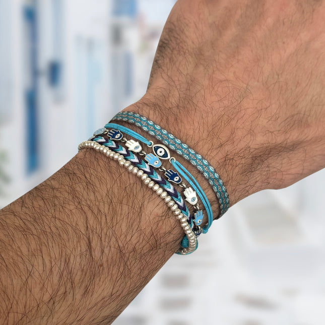 Multi Hamsa Charms Sterling Silver Bracelet-Bracelet-Kompsós