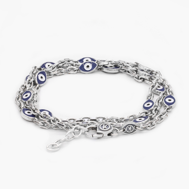 Multi Laps Evil Eye Sterling Silver Chain Bracelet-Bracelet-Kompsós