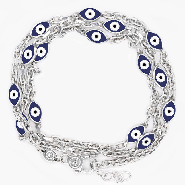 Multi Laps Evil Eye Sterling Silver Chain Bracelet-Bracelet-Kompsós
