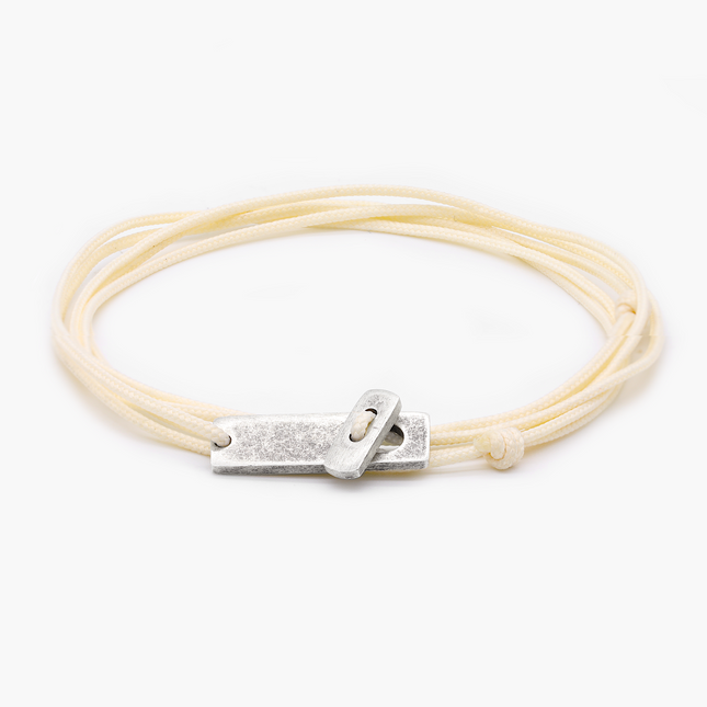 Multi Wraps String Bracelet With Sterling Silver Button (Cream)-Bracelet-Kompsós