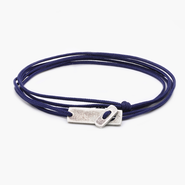 Multi Wraps String Bracelet With Sterling Silver Button (Navy)-Bracelet-Kompsós