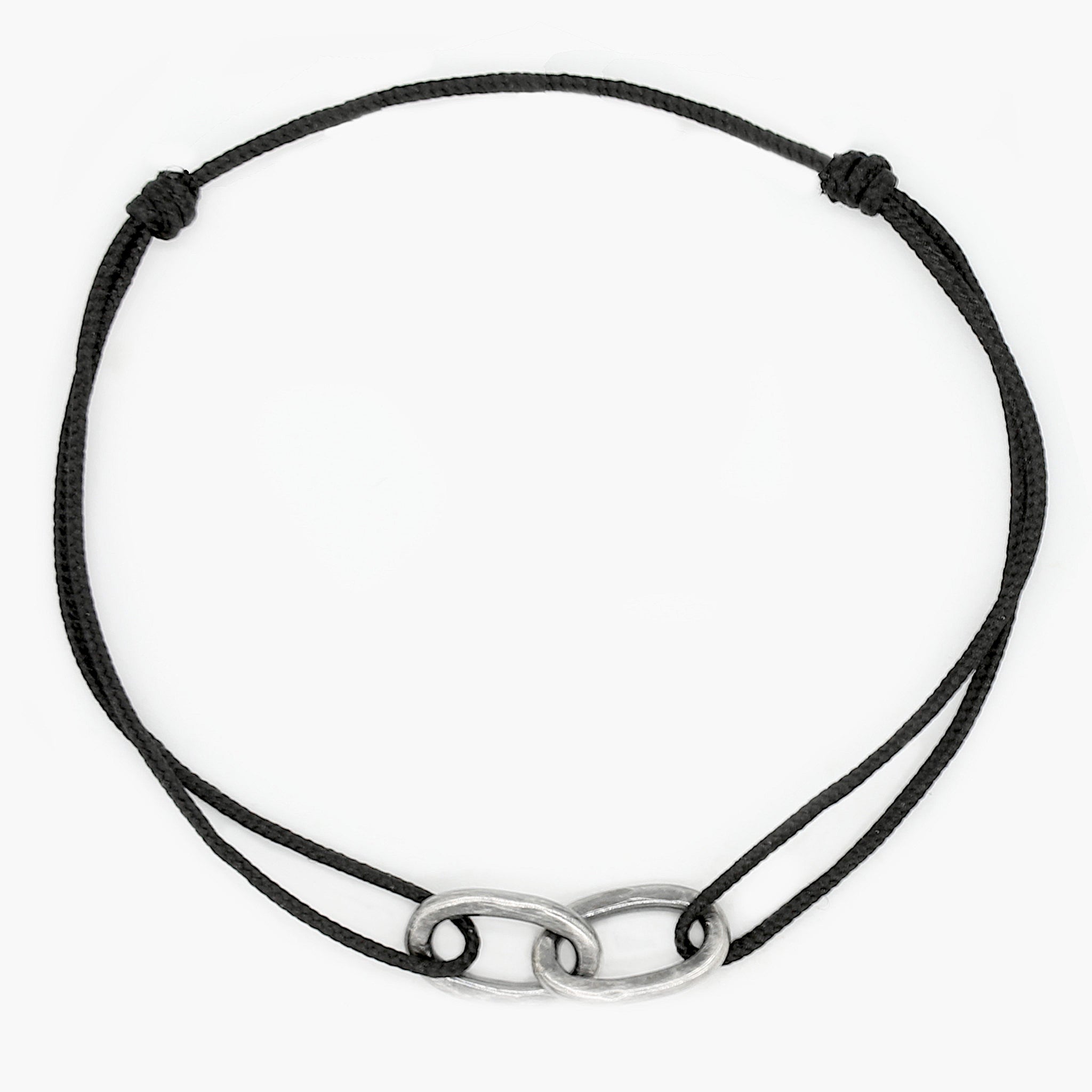 Nylon Thread With Silver Double Hoop Indah Bracelet (Black) - Kompsós