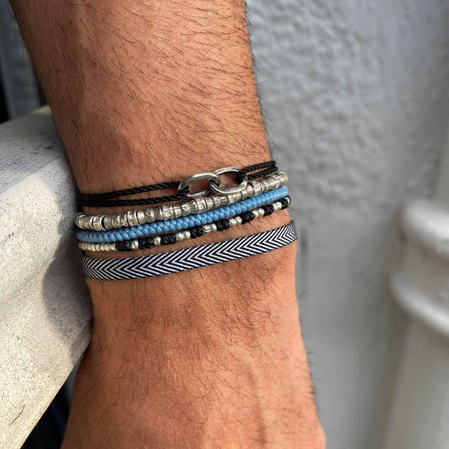 Nylon Thread With Silver Double Hoop "Indah" Bracelet (Light Blue)-Kompsós