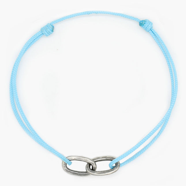 Nylon Thread With Silver Double Hoop "Indah" Bracelet (Light Blue)-Kompsós