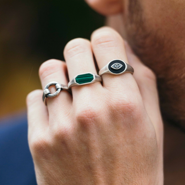 Octagon Signet Ring With Malachite Stone-Ring-Kompsós