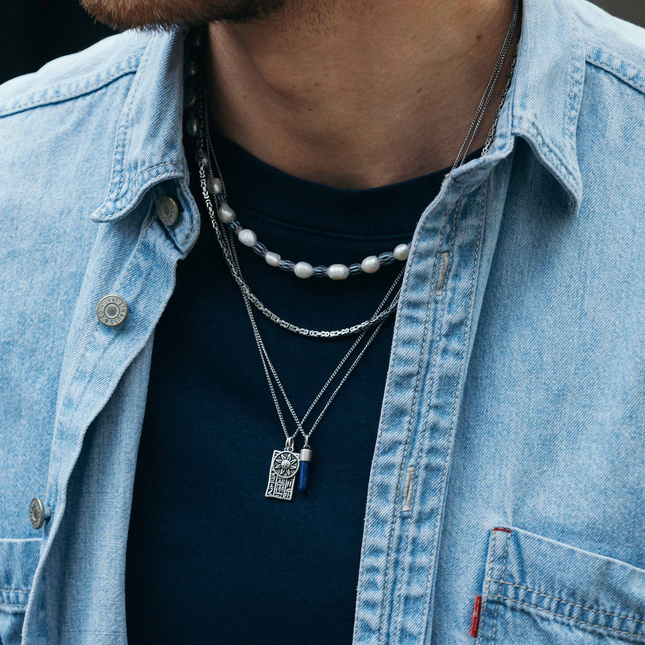 Stela of the Gatekeeper "Maati" Egyptian Hieroglyphics Silver Necklace-Necklace-Kompsós