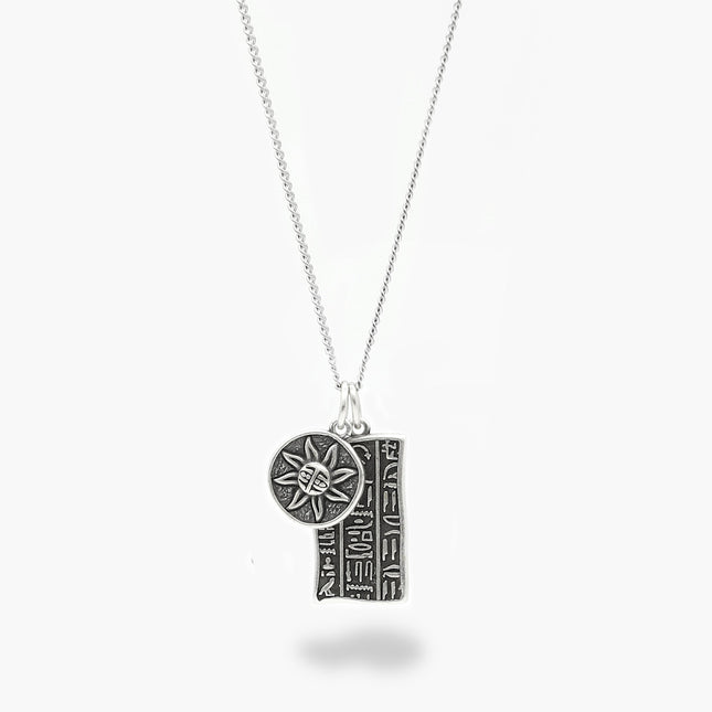 Stela of the Gatekeeper "Maati" Egyptian Hieroglyphics Silver Necklace-Necklace-Kompsós