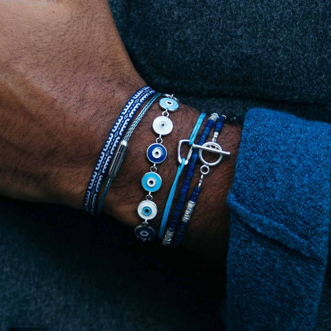 String Bracelet With Sterling Silver Carabiner (Light Blue)-Bracelet-Kompsós