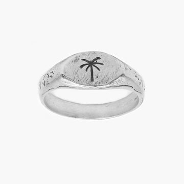 Thin Signet Ring With Engraved Palm Tree-Ring-Kompsós