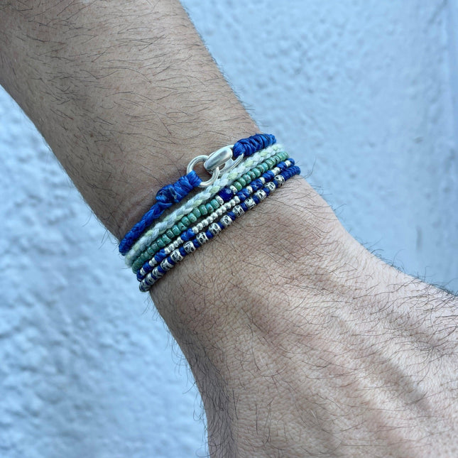 Braided "Antibes" Bracelets With Silver Clasp (Navy Blue)-Kompsós