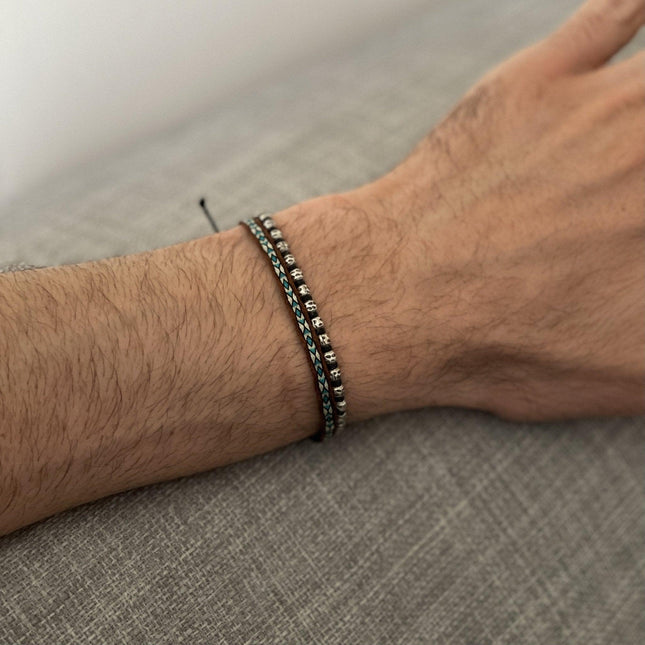 Braided "Kamasan" Silver Bracelet (Blue)-Kompsós