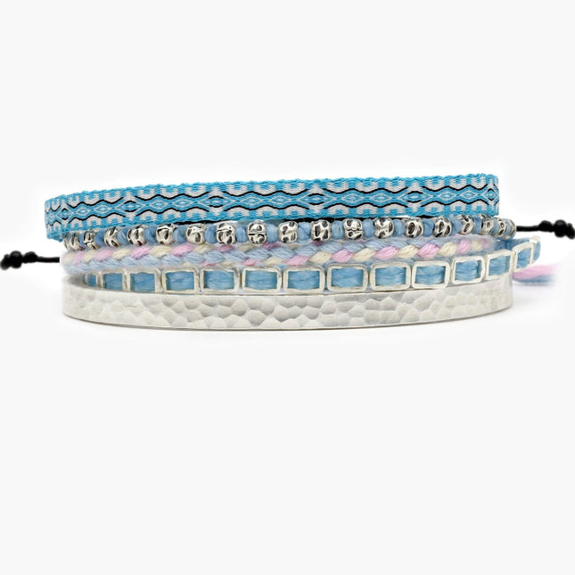 Braided "Kamasan" Silver Bracelet (Light Blue)-Jewelry-Kompsós