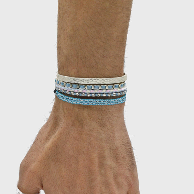 Braided "Kamasan" Silver Bracelet (Light Blue)-Jewelry-Kompsós