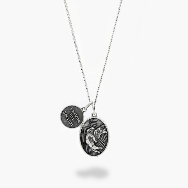 "Dum Vita Est - Spes Est" Flying Angel Silver Necklace-Necklace-Kompsós