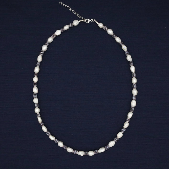 Freshwater Pearls Necklace With Vintage Chevron Beads-Necklace-Kompsós