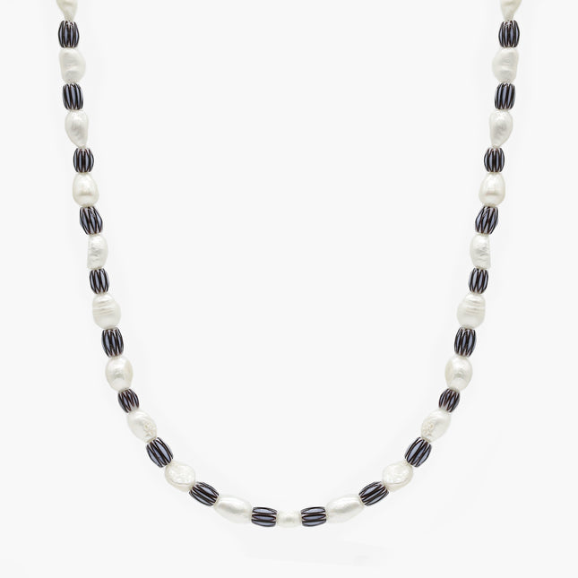 Freshwater Pearls Necklace With Vintage Chevron Beads-Necklace-Kompsós