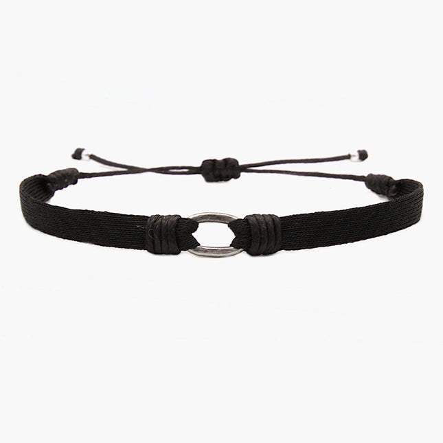 Handmade Purnama Bracelet With Silver Hoop (Black) - Kompsós