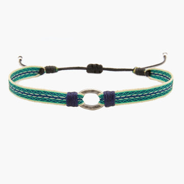 Handmade Purnama Bracelet With Silver Hoop (Blue/Green) - Kompsós
