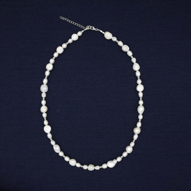 Maxi Freshwater Pearls Necklace With Silver Beads-Necklace-Kompsós