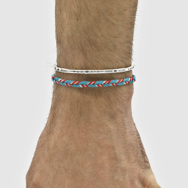 Mini Braided "Java" Bracelet (Light Blue/Red)-Jewelry-Kompsós
