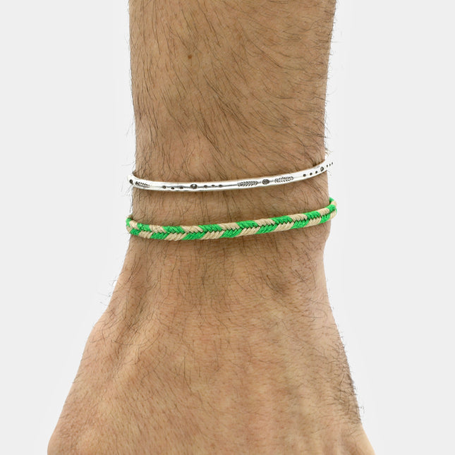 Mini Braided "Java" Bracelet (Light Green/Cream)-Jewelry-Kompsós