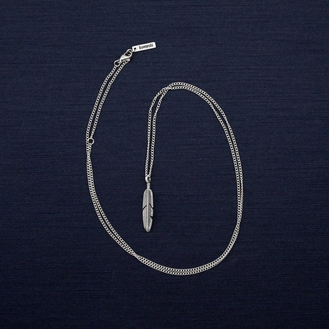 Necklace With Silver Feather Pendant-Necklace-Kompsós