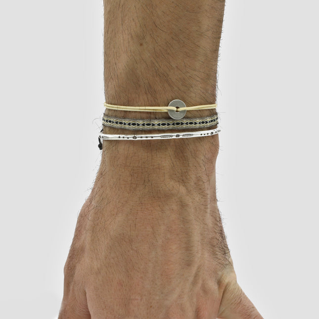 Rope Bracelet With Sterling Silver Round Button (Cream)-Jewelry-Kompsós