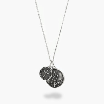 St Christopher Silver Necklace With Cross-Necklace-Kompsós