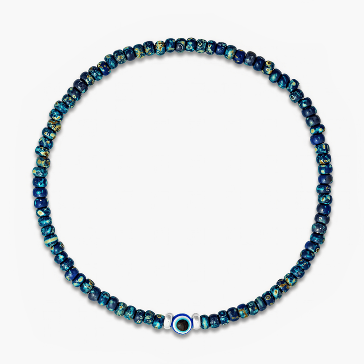 2mm Beads Dandy Bracelet (Dyed Blue/Evil Eye)-Bracelet-Kompsós