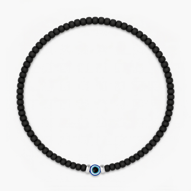 2mm Beads Dandy Bracelet (Matte Black/Evil Eye)-Bracelet-Kompsós