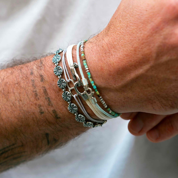 2mm Bracelet With Afghani Stones And Silver Beads (Malachite)-Bracelet-Kompsós