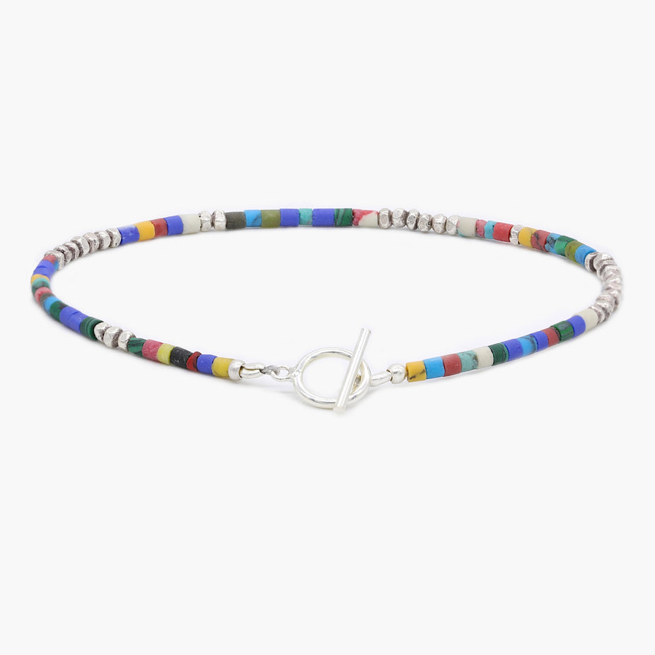 2mm Bracelet With Afghani Stones And Silver Beads (Multicolors)-Bracelet-Kompsós