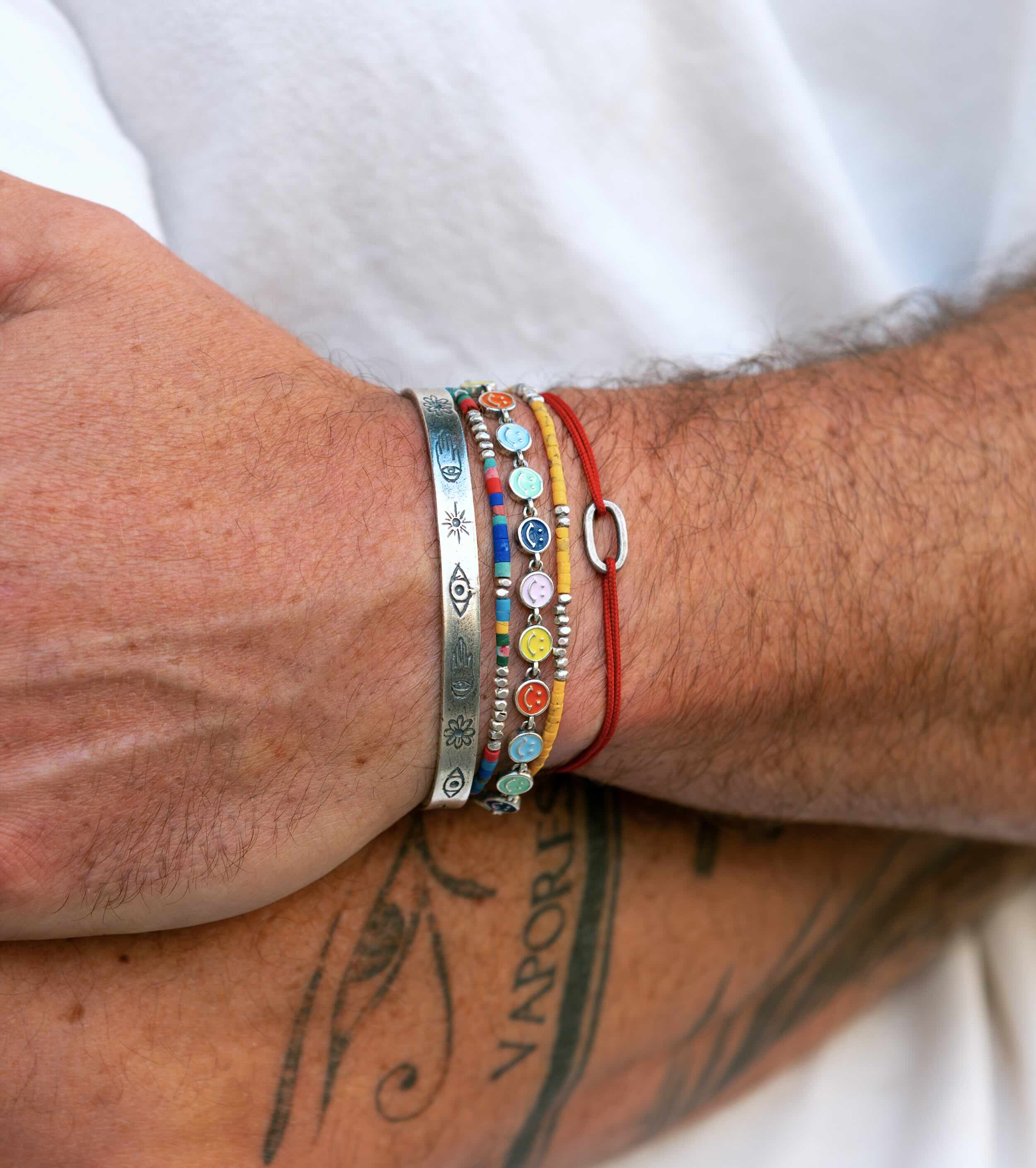 2mm Bracelet With Afghani Stones And Silver Beads (Orange)-Bracelet-Kompsós