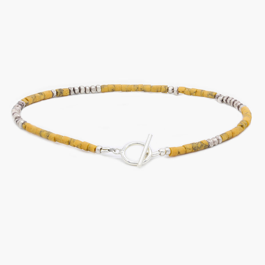 2mm Bracelet With Afghani Stones And Silver Beads (Orange)-Bracelet-Kompsós