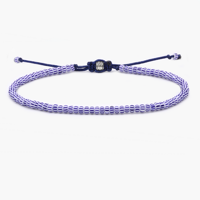2mm Glass Beads Adjustable Bracelet (Blue/White)-Bracelet-Kompsós